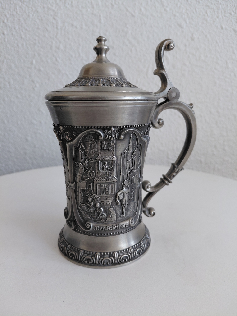 Antique Pewter Beer 6" Stein Carl Spitzweg series from Germany